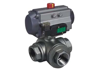 Pneumatic tee threaded ball valve